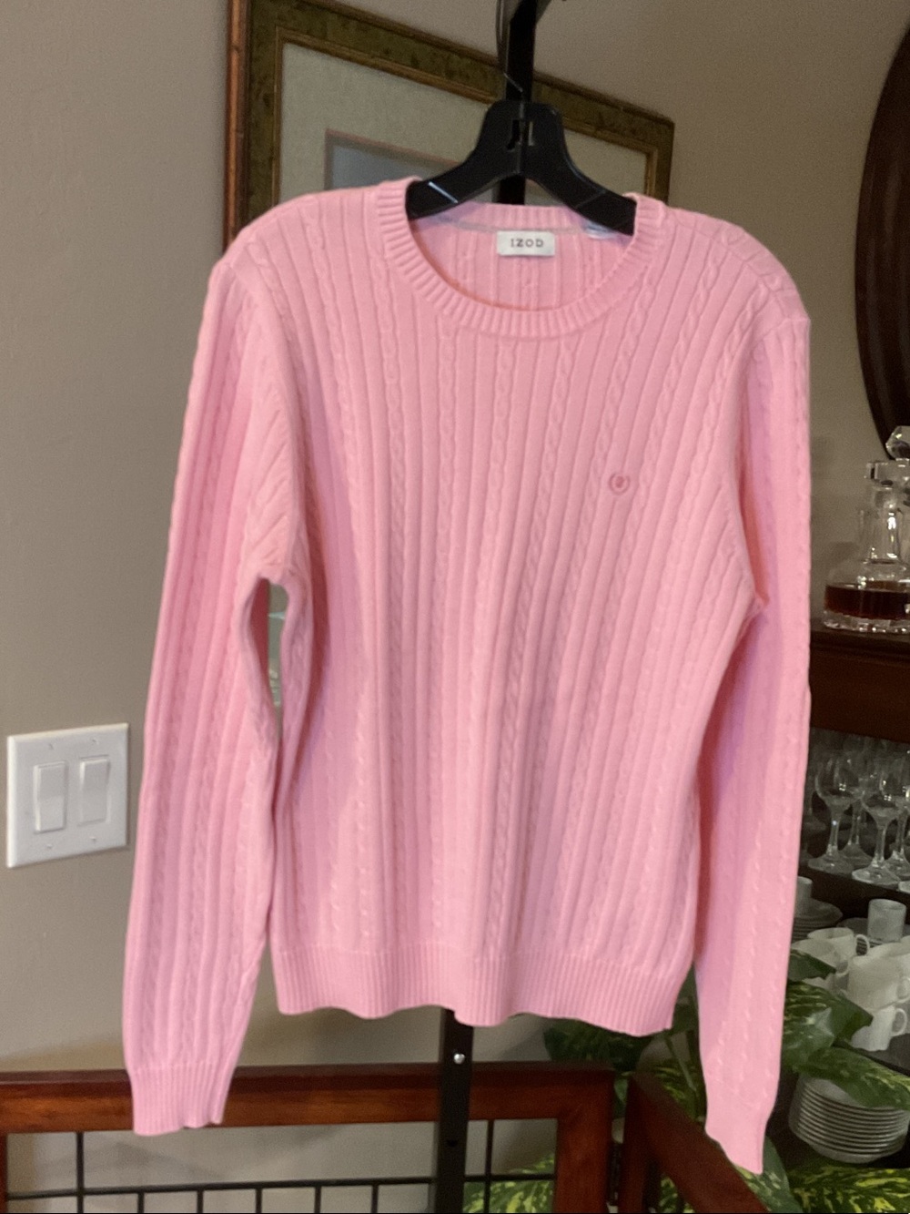 Izod - Light Pink Cable Knit Crewneck Sweater, Large